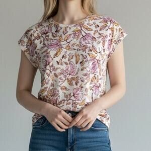 Haute Hippie Women's Floral Linen Button Back Short Sleeve Top Size S NWTF